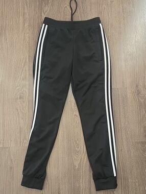 Adidas Black Track Joggers with White Stripes on the Side